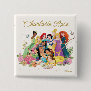 Personalized Disney Princess Floral 2 Inch Square Button