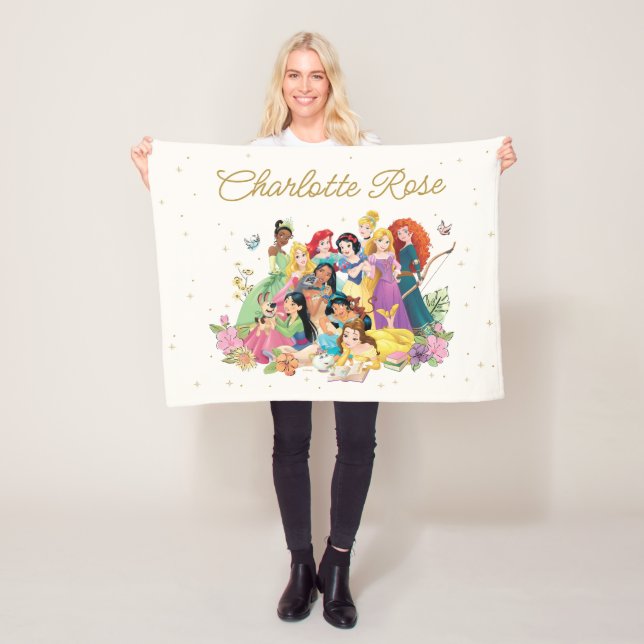 Personalized Disney Princess Floral Fleece Blanket (In Situ)