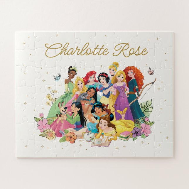 Personalized Disney Princess Floral Jigsaw Puzzle (Horizontal)