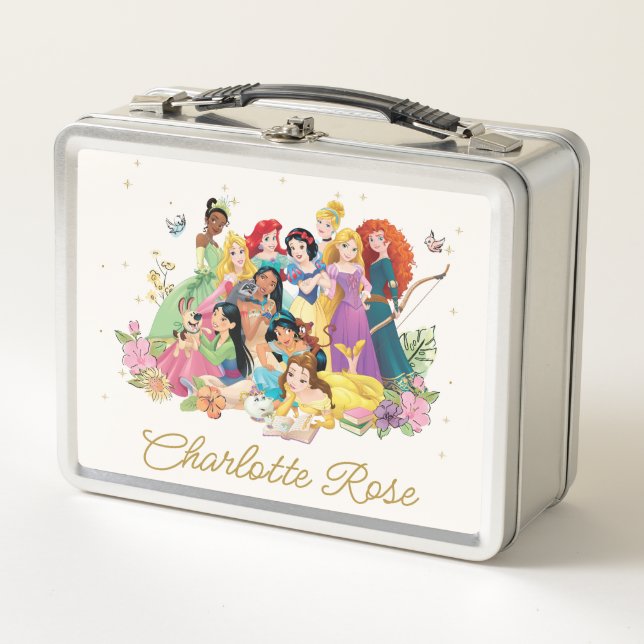Personalized Disney Princess Floral Metal Lunch Box (Front)