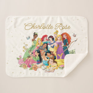 Personalized Disney Princess Floral Sherpa Blanket