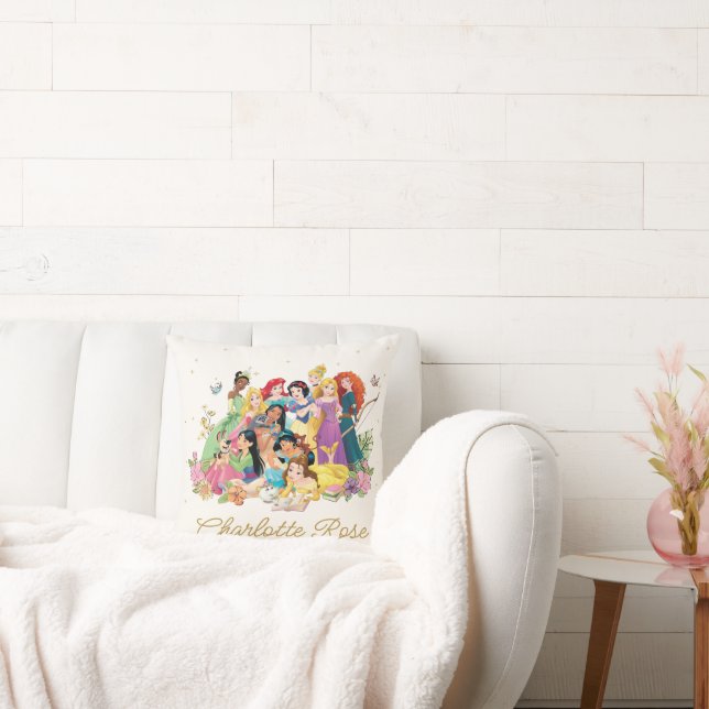 Personalized Disney Princess Floral Throw Pillow (Couch)
