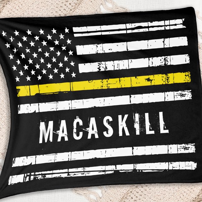 Personalized Dispatcher Flag Thin Yellow Line Fleece Blanket (Creator Uploaded)