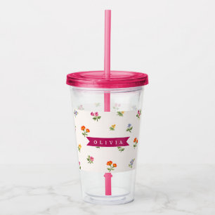 Personalized Ditsy Floral Cottagecore Wildflower Acrylic Tumbler