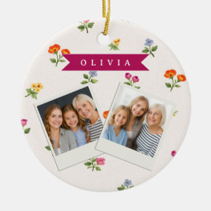 Personalized Ditsy Floral Cottagecore Wildflower Ceramic Ornament
