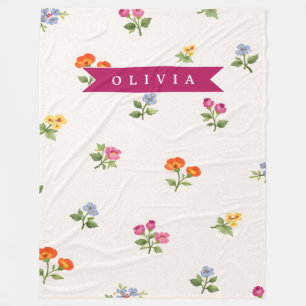 Personalized Ditsy Floral Cottagecore Wildflower Fleece Blanket