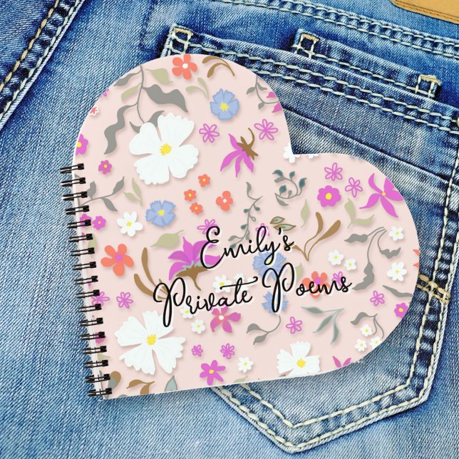Personalized Ditsy Flowers heart-shape spiral Notebook (Creator Uploaded)