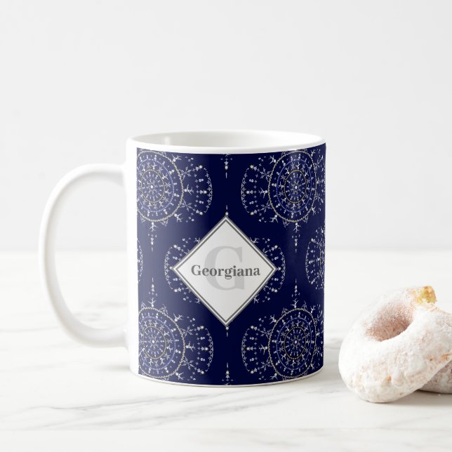 Personalized Ditsy Winter Snow Angels Snowmen Ogee Coffee Mug (With Donut)