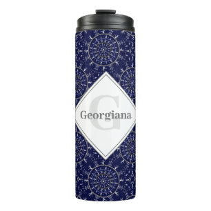 Personalized Ditsy Winter Snow Angels Snowmen Tile Thermal Tumbler