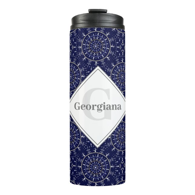 Personalized Ditsy Winter Snow Angels Snowmen Tile Thermal Tumbler (Front)