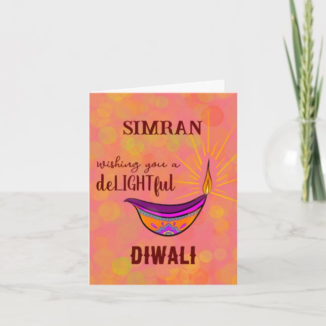 Personalized Diya Diwali Card (Front)
