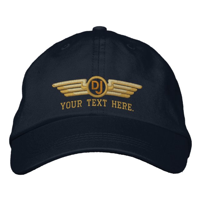 Personalized DJ Deco Style Wings Embroidered Hat (Front)