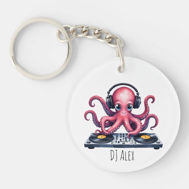 Personalized DJ Octopus Keychain – Cute Custom Nam (Front)