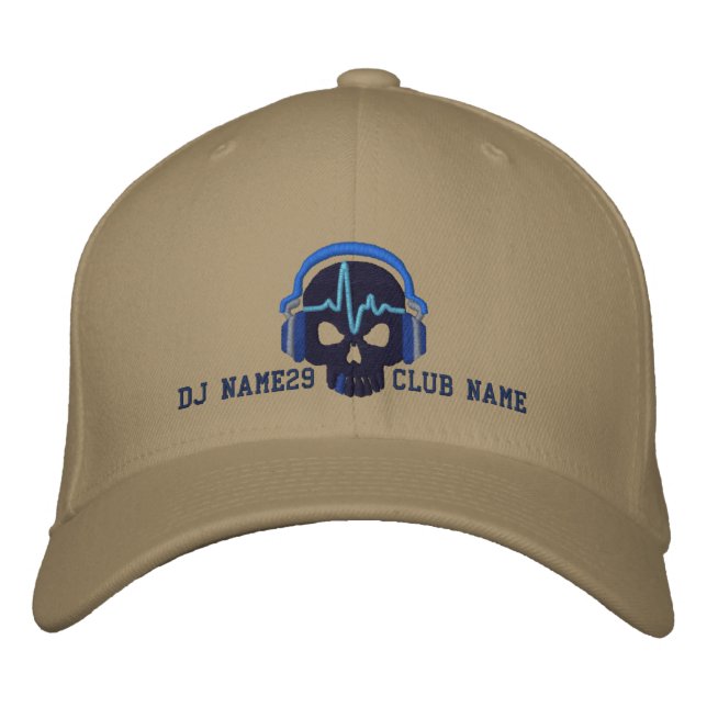 Personalized DJ Skull Your Name Club Embroidery Embroidered Hat (Front)