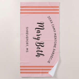 Personalized Dk Peach-Stripes Black Pink Beach Towel