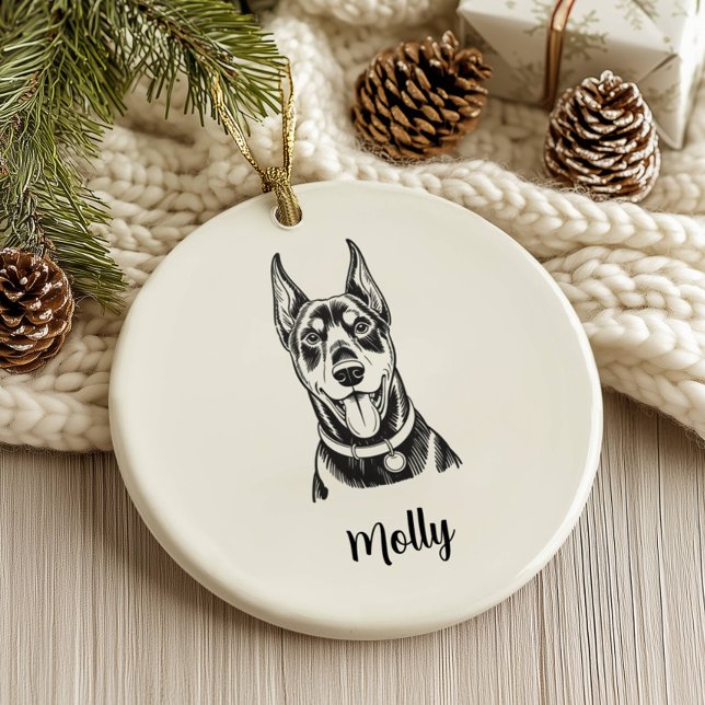 Personalized Doberman Dog Christmas Ceramic Ornament (Creator Uploaded)