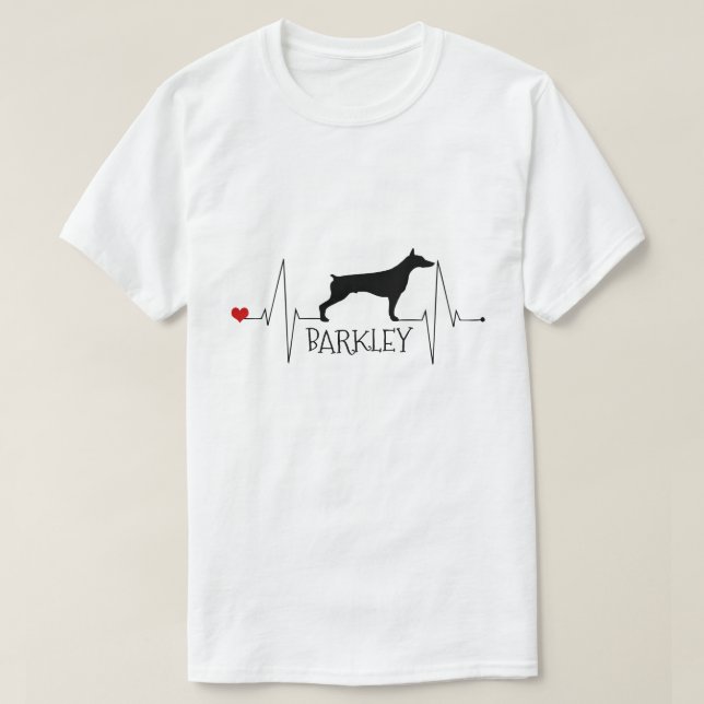 Personalized Doberman Love My Dog Heart Beat T-Shirt (Design Front)