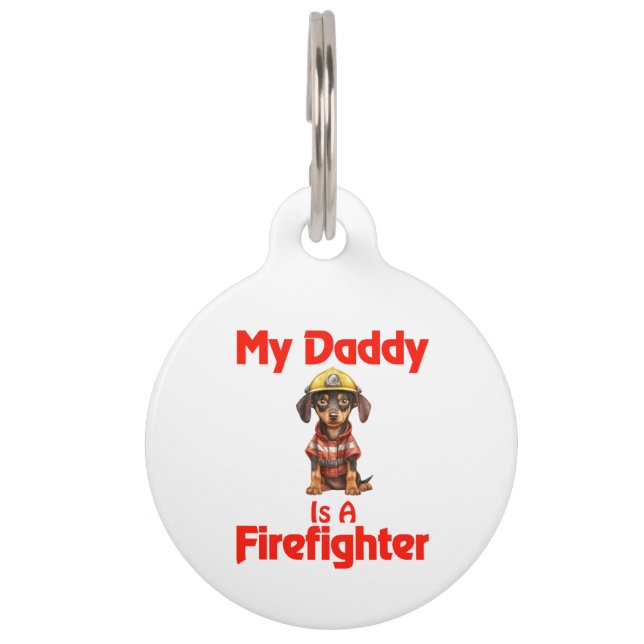 Personalized Doberman Pinscher Firefighter Daddy Pet Tag (Front)