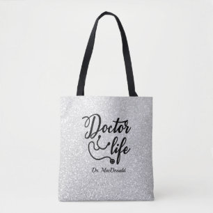  Personalized Doctor Life Grey Glitter Tote Bag