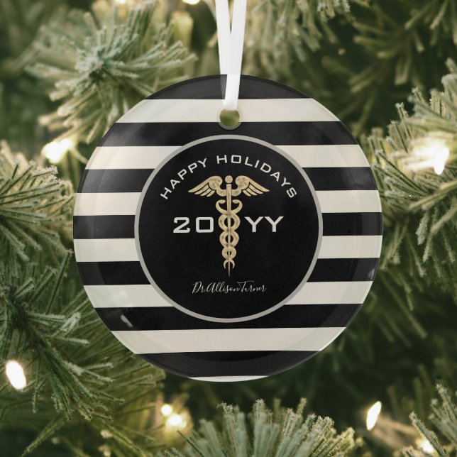 Personalized Doctor Medical Caduceus Christmas Glass Ornament (Insitu)
