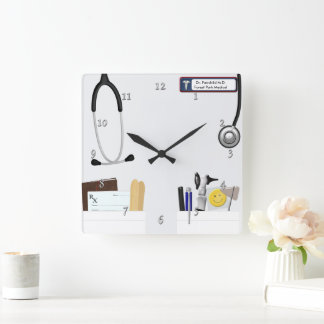 Personalized Doctor's Coat Square Wall Clock