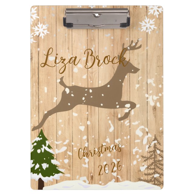 Personalized doe Christmas bauble wooden backgroun Clipboard (Front)