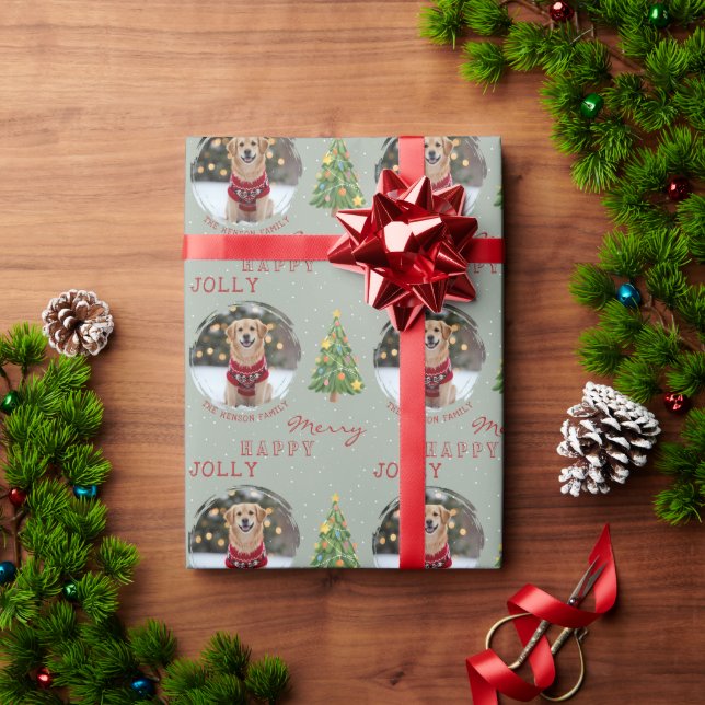 Personalized Dog and Family Photo Christmas Tree Wrapping Paper (Holiday Gift)