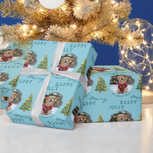 Personalized Dog and Family Photo Christmas Tree Wrapping Paper