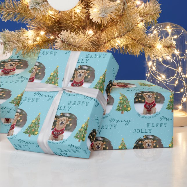Personalized Dog and Family Photo Christmas Tree Wrapping Paper (Holidays)