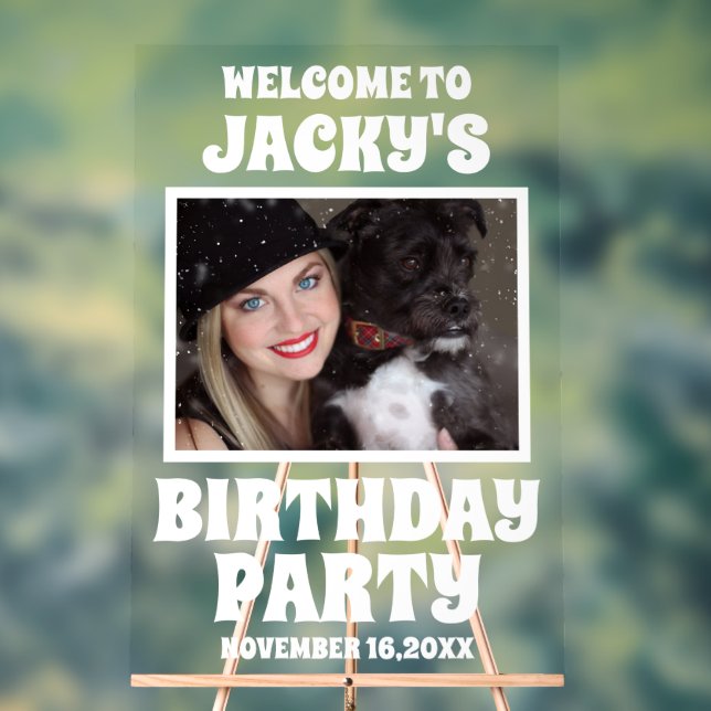 Personalized Dog Birthday Party Photo Welcome Acrylic Sign (Neutral)