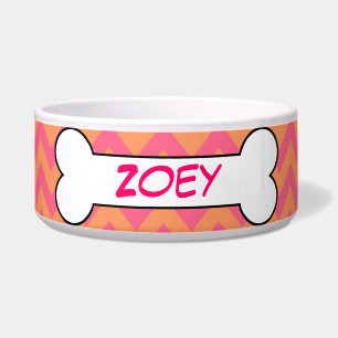 Personalized Dog Bone Ceramic Pet Bowl Pink