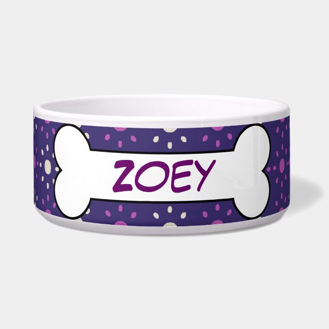Personalized Dog Bone Ceramic Pet Bowl Purple (Front)