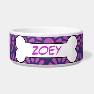 Personalized Dog Bone Ceramic Pet Bowl Purple