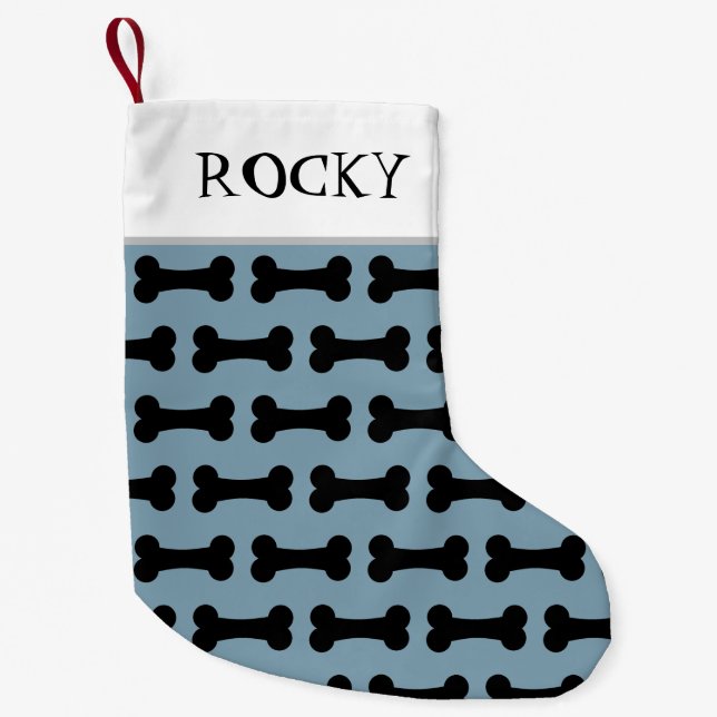 Personalized Dog Bone Pattern Dusty Blue Small Christmas Stocking (Front)