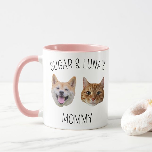 Personalized Dog Cat Face Mug, Mug gift for Mom (With Donut)