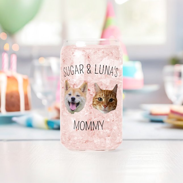 Personalized Dog Cat Face Photo, Cute Gift for Mom Can Glass (Insitu (Birthday))