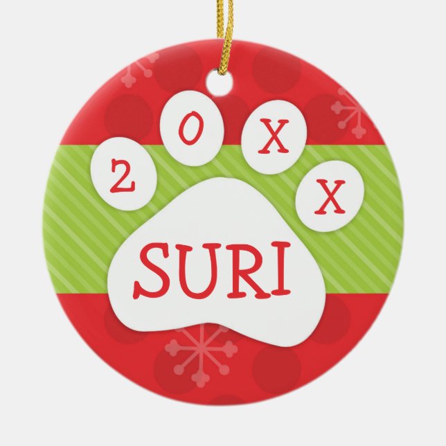 Personalized Dog Christmas Ornament - Puppy Paw (Front)