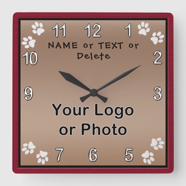Personalized Dog Clock, Your TEXT,  PHOTO or LOGO Square Wall Clock (Front)
