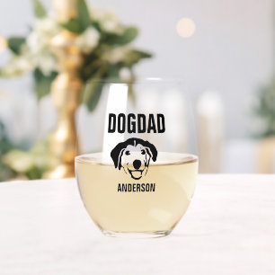 Personalized Dog Dad Name Stemless Wine Glass
