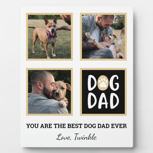 Personalized Dog Dad Paw Print Three Photo Plaque (Front)