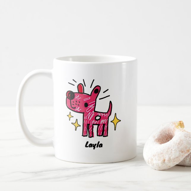 Personalized Dog Doodle Art Coffee Mug (With Donut)