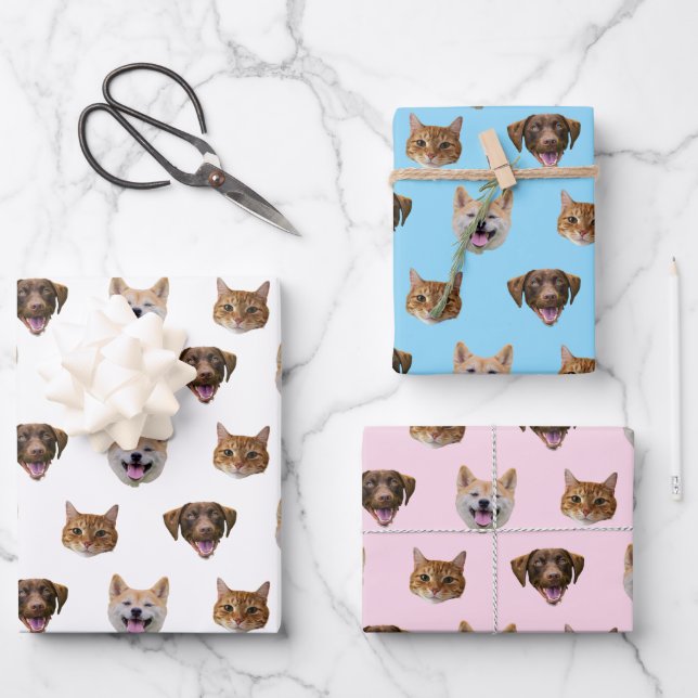 Personalized Dog Face, Dog Cat Mom Photo Gift  Wrapping Paper Sheet (Front)