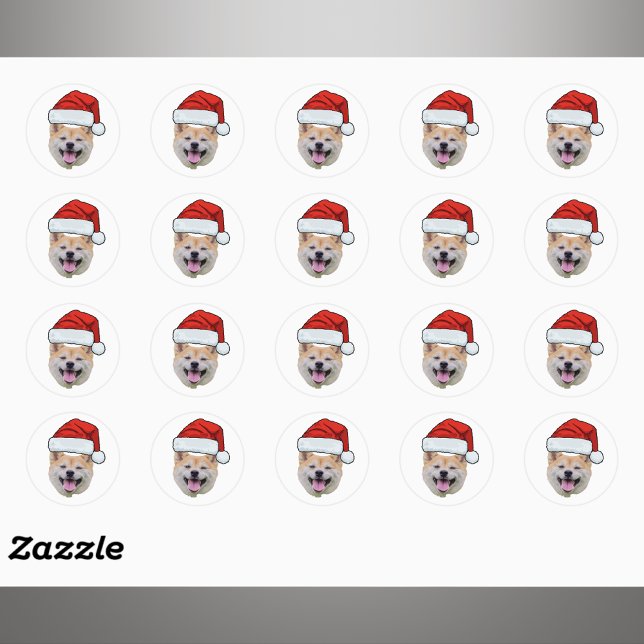 Personalized Dog Face Photo Santa Hat Christmas Classic Round Sticker (Creator Uploaded)