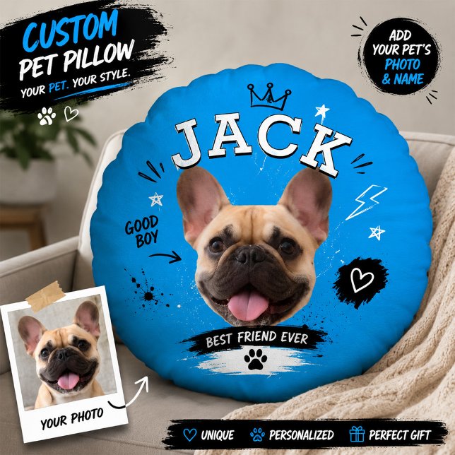 Personalized Dog Face Round Custom Pet Phot Pillow (Creator Uploaded)