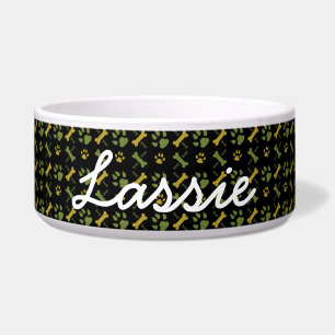 Personalized Dog Food Dish GreenDog Prints, Bones
