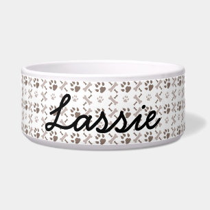 Personalized Dog Food Dish Grey Dog Prints, Bones