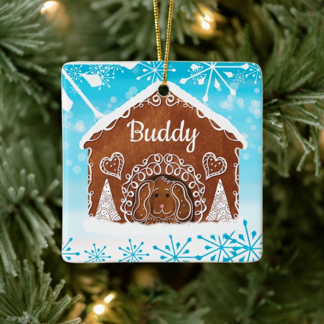 Personalized Dog Gingerbread Dog House Ceramic Ornament (Tree)