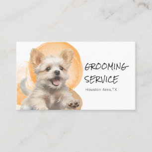 Personalized Dog Grooming – Warm Orange Watercolor Business Card