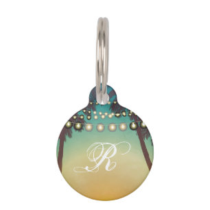 Personalized Dog ID Tag Beach Sunset Palm Tree Str