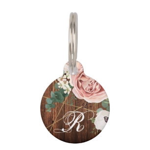 Personalized Dog ID Tag Geometric Garden Rose Barn